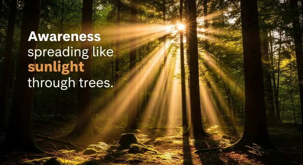 Awareness spreading like sunlight through trees
