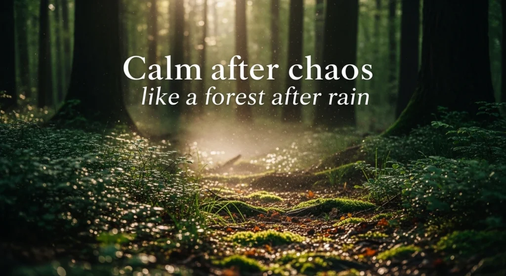 Calm after chaos like a forest after rain