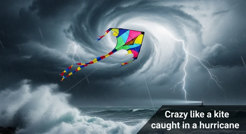 Crazy like a kite caught in a hurricane
