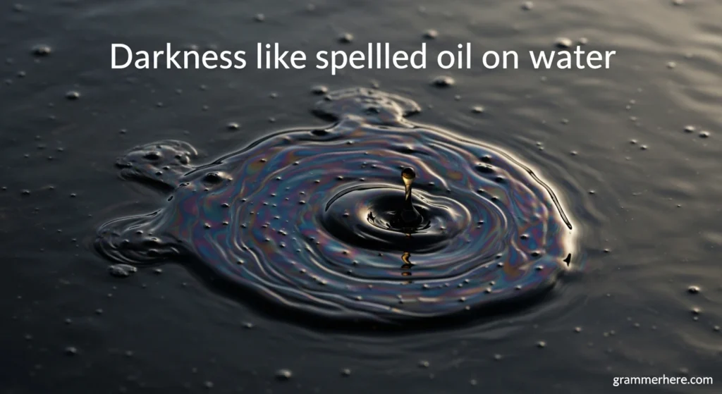 Darkness like spilled oil on water
