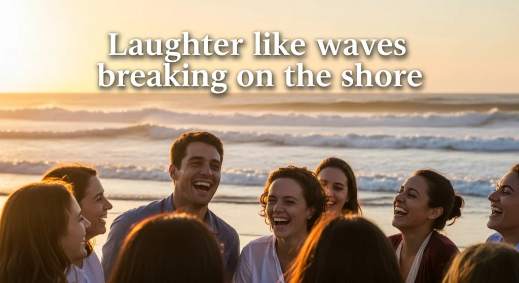 Laughter like waves breaking on the shore
