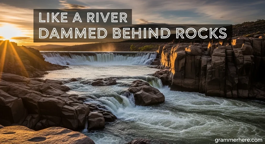 Like a river dammed behind rocks