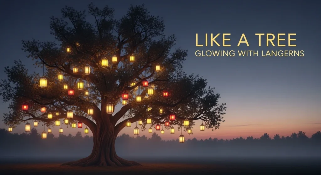 Like a tree glowing with lanterns