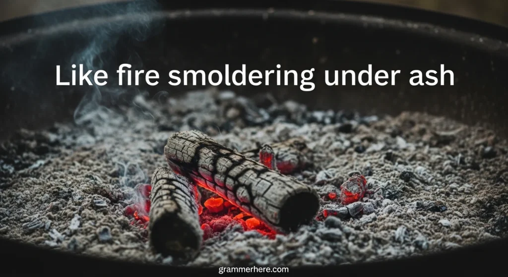 Like fire smoldering under ash