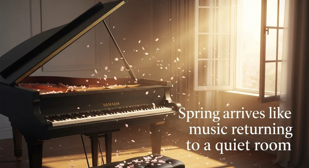 Spring arrives like music returning to a quiet room