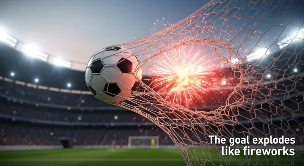The goal explodes like fireworks